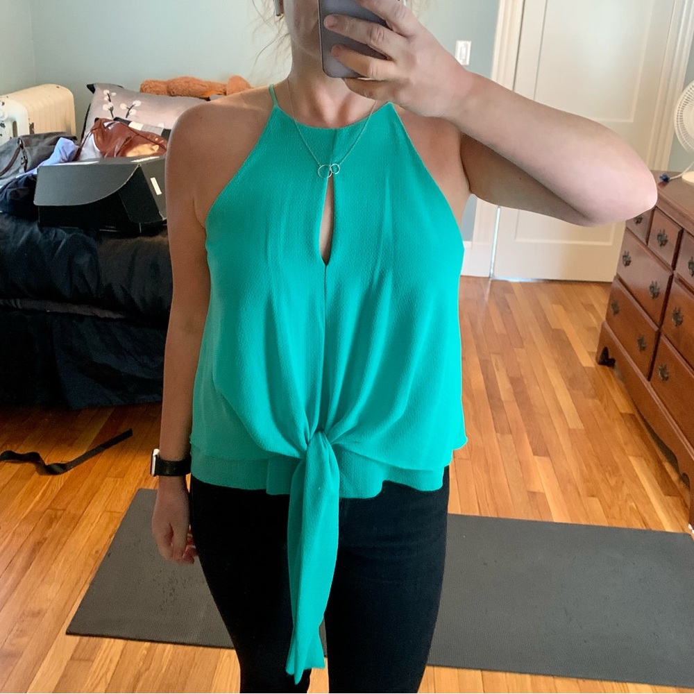 Mint green tank blouse with keyhole detailing